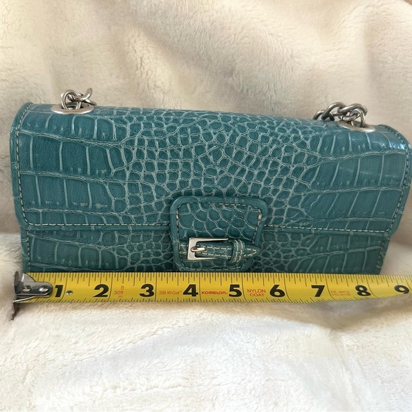Liz Claiborne Teal Crocodile-Embossed Chain Strap Bag-Vintage Y2K Mini Purse - Picture 5 of 9